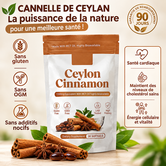 CeylanGlyco™–Stabilisez votre glycémie naturellement avec 7200 mg de vraie cannelle de Ceylan + Huile MCT