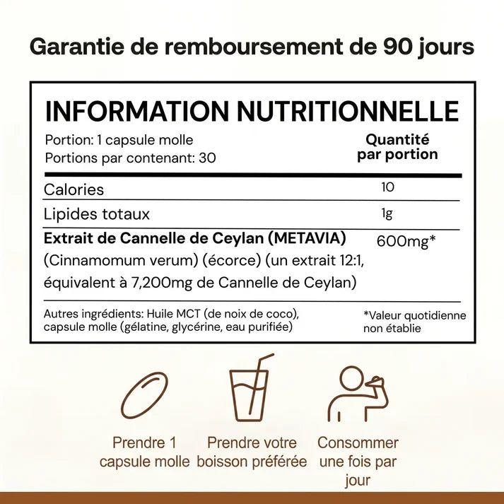 CeylanGlyco™–Stabilisez votre glycémie naturellement avec 7200 mg de vraie cannelle de Ceylan + Huile MCT