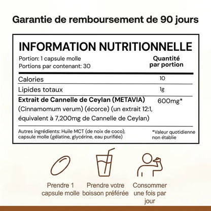 CeylanGlyco™–Stabilisez votre glycémie naturellement avec 7200 mg de vraie cannelle de Ceylan + Huile MCT